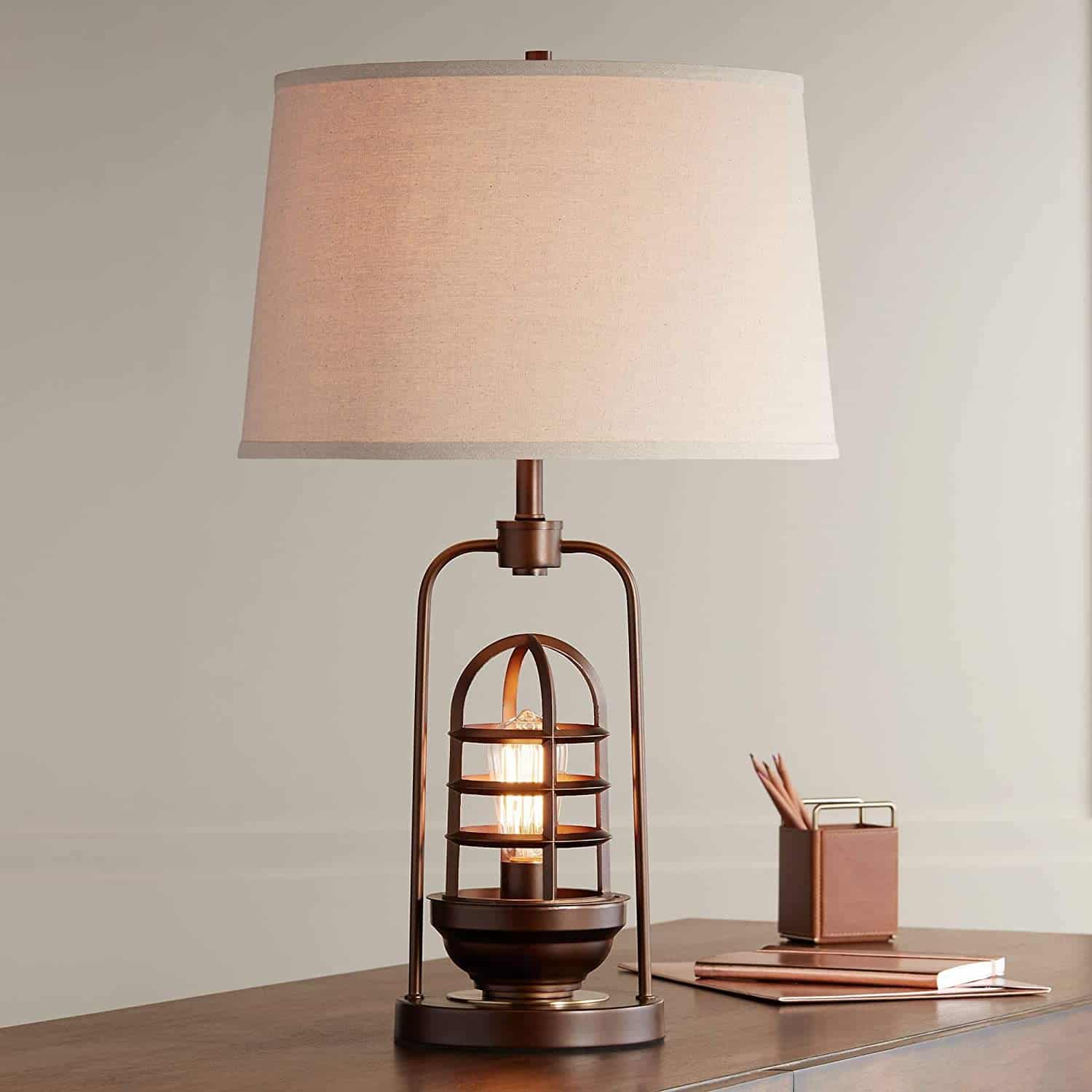 Hobie Bronze Nightlight Cage Table Lamp