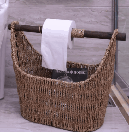 Wood And Seagrass Toilet Paper Holder
