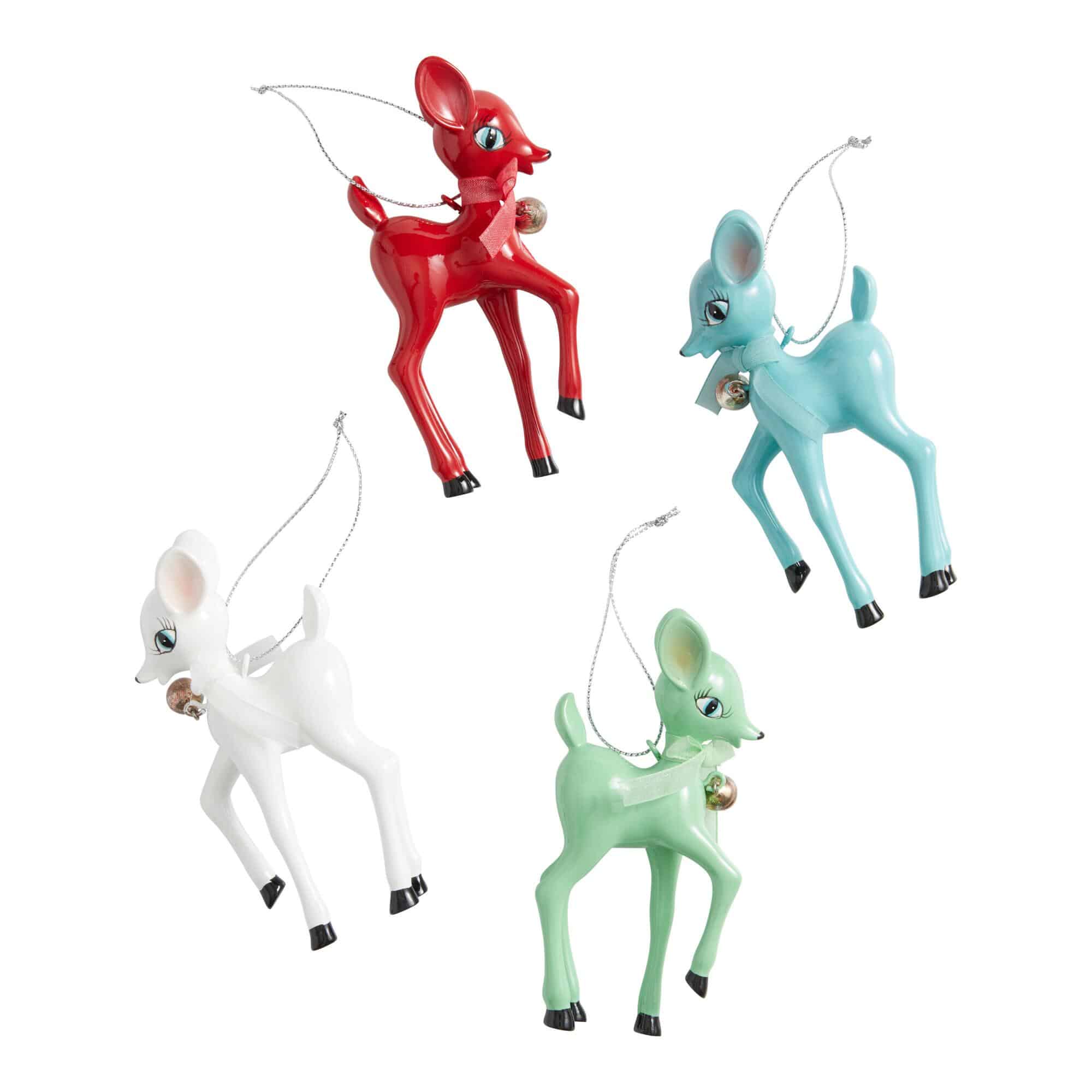 World Market Retro Deer With Bow And Bell Ornaments