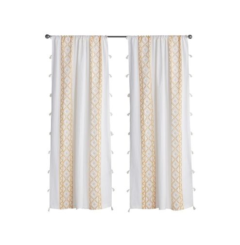 White And Yellow Geo Cotton Sleeve Top Curtains